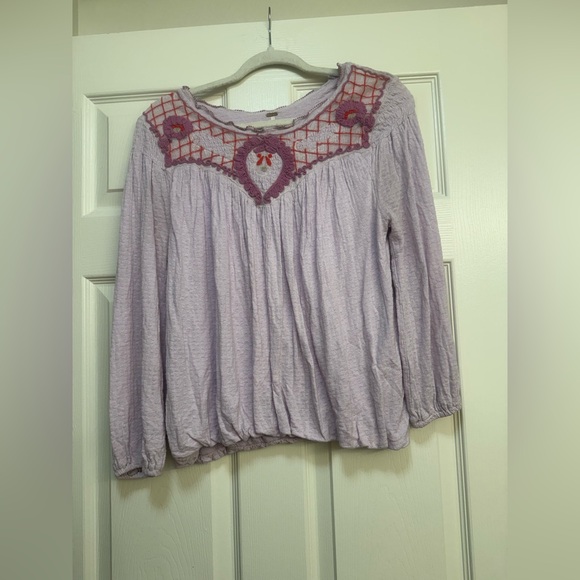Free People Begonia Embroidered Bohemian Top in Lilac - Picture 5 of 14